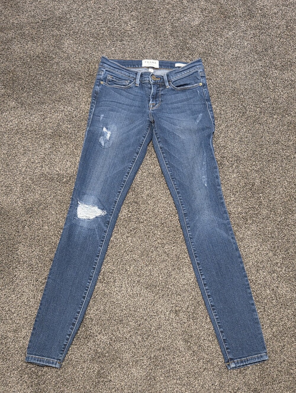 Frame Denim Le Skinny De Jeanne Distressed Medium Blue Jeans 26